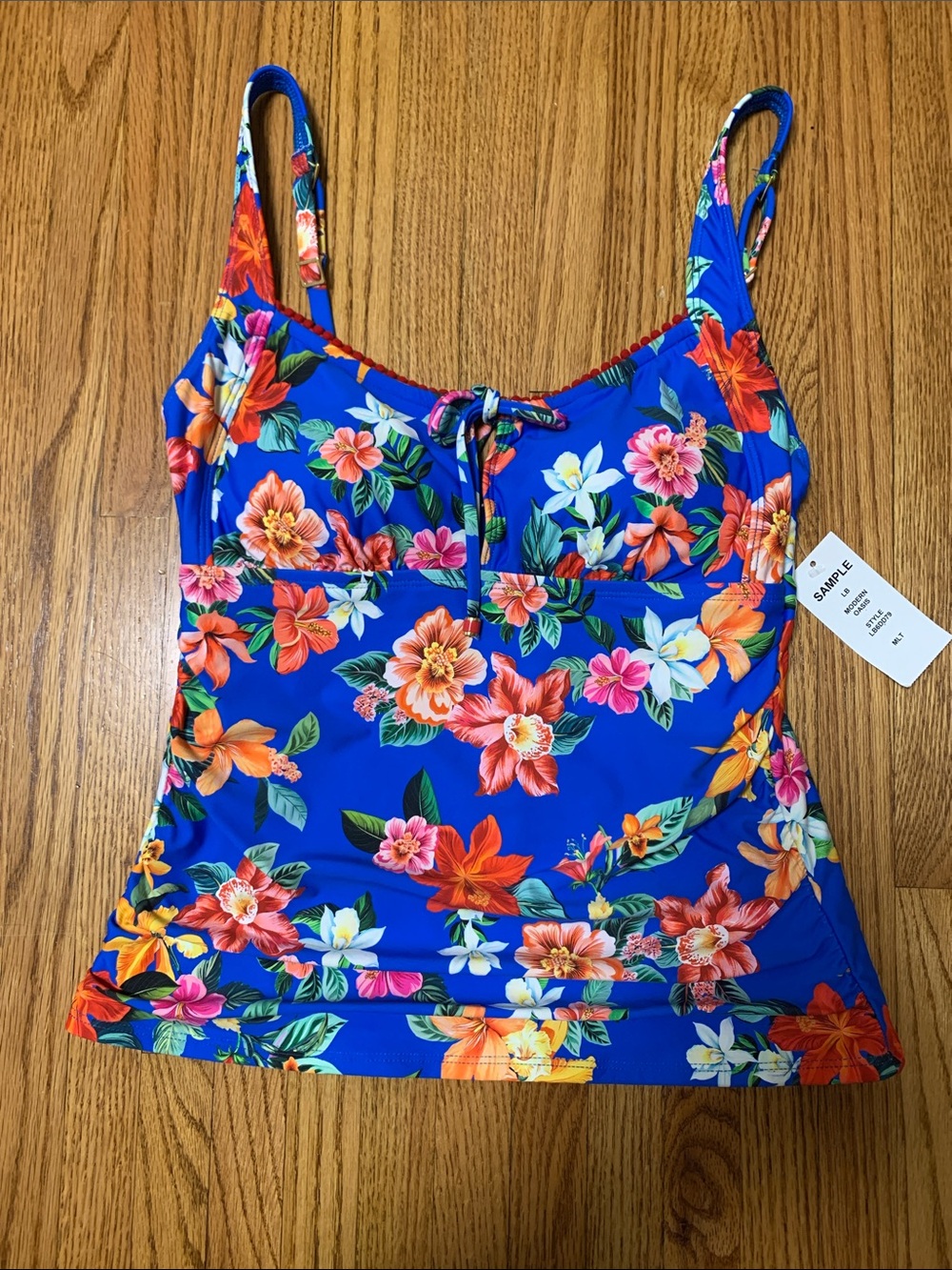La Blanca swimsuit - modern oasis tankini top blue flower bathing suit
